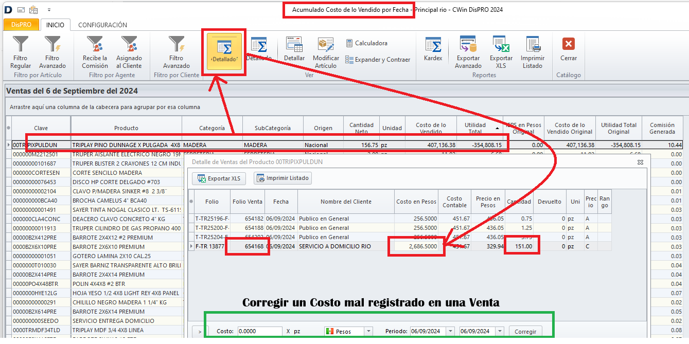 CorregirCostoEnVenta