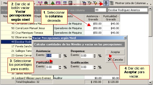 Vaciar percepciones según nivel.